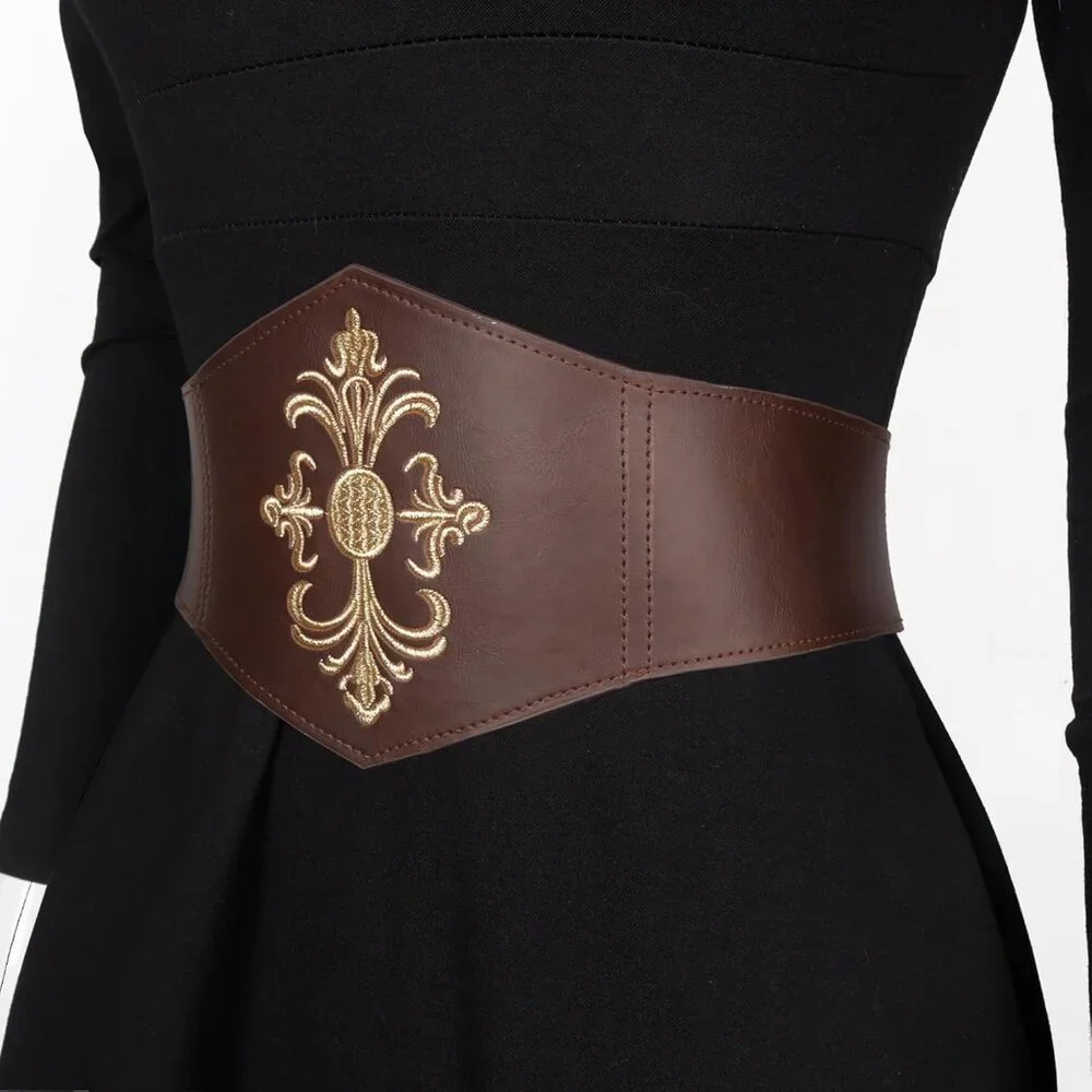 Women Viking Corset Belt Renaissance Cinch Belt Halloween Medieval Pirate Brown - Picture 8 of 8